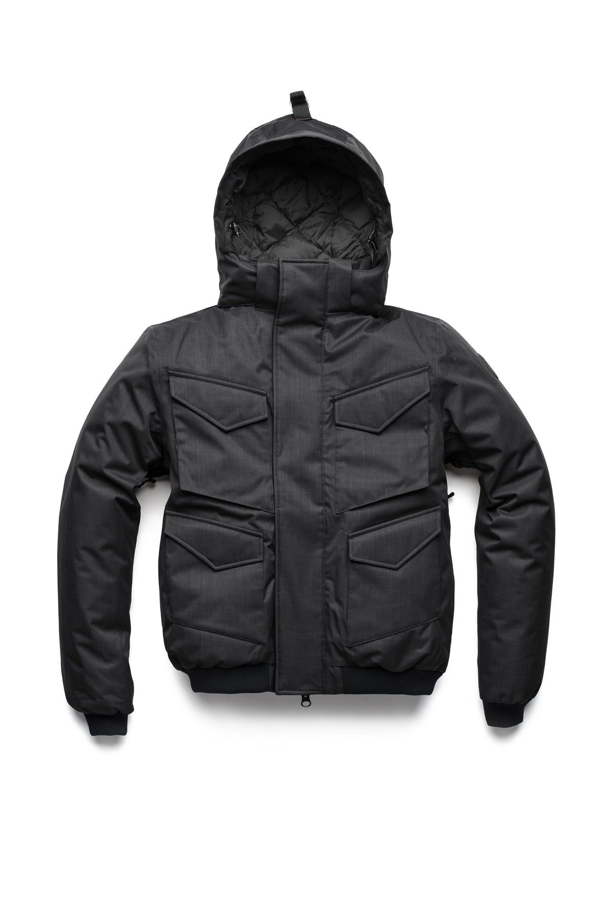 Men's waist length bomber with four huge pockets on the front in Black
