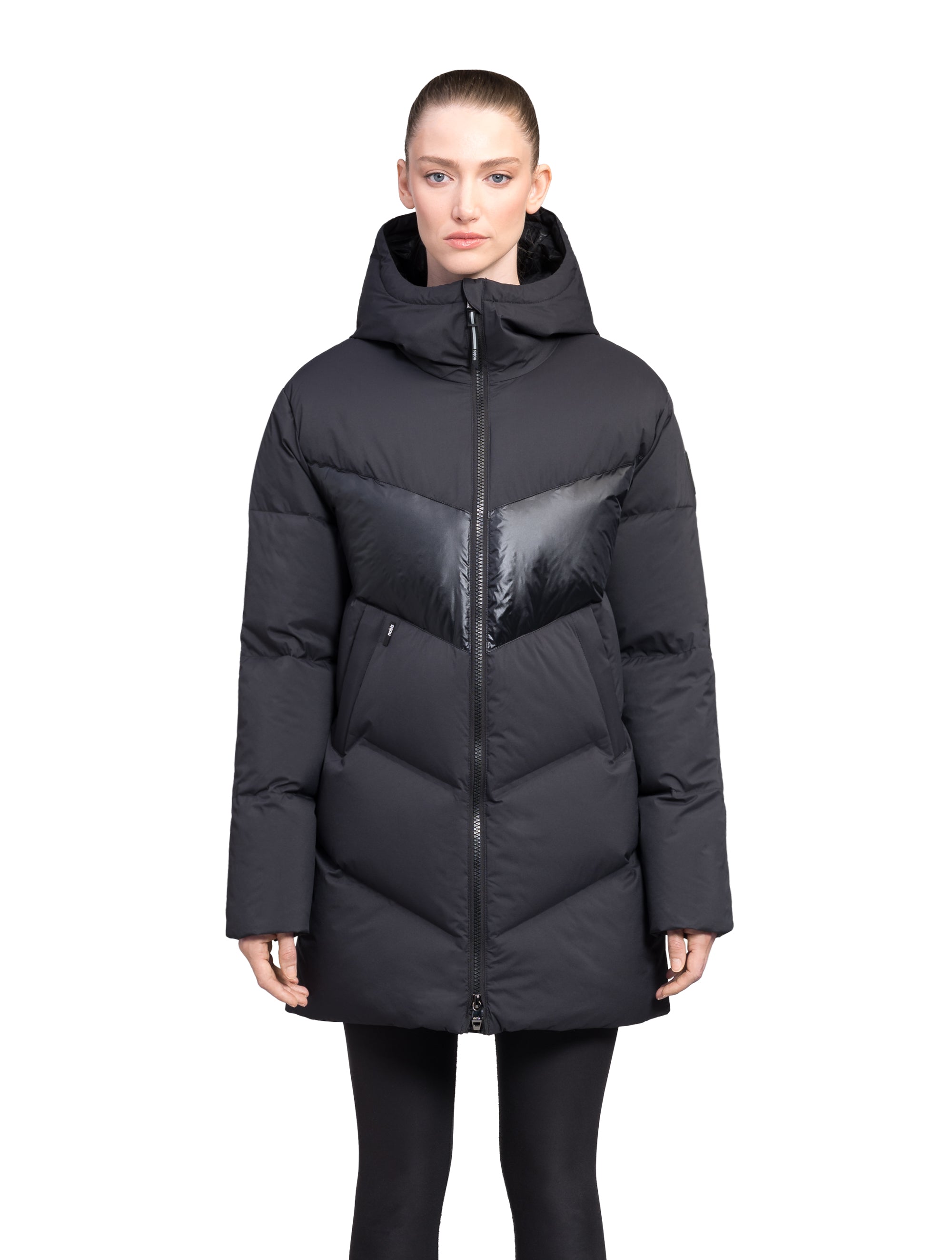 Women's thigh length store puffer jacket