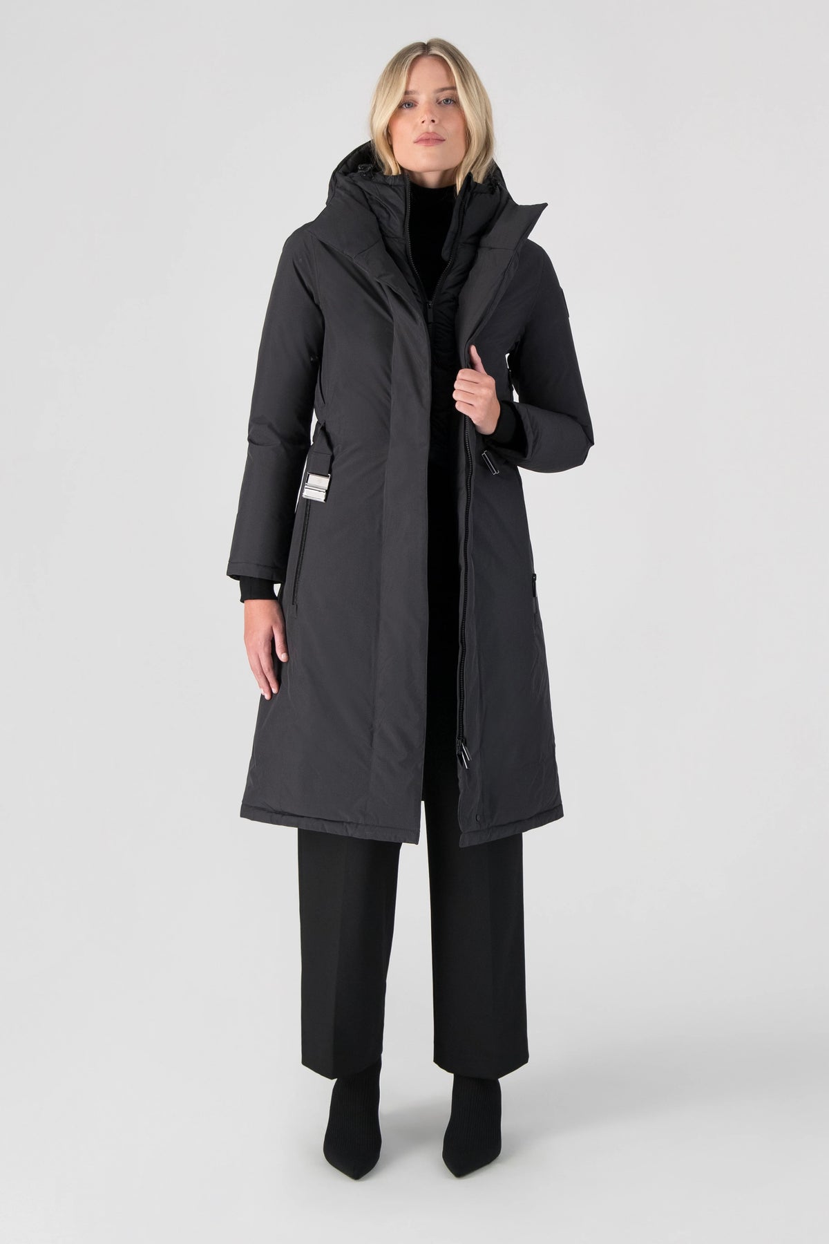 Lara Women's Belted Parka - Black
