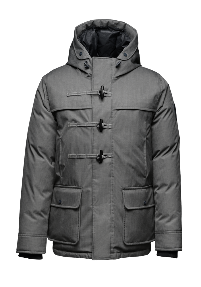 Kid's thigh high down coat with toggle closures in CH Steel Grey