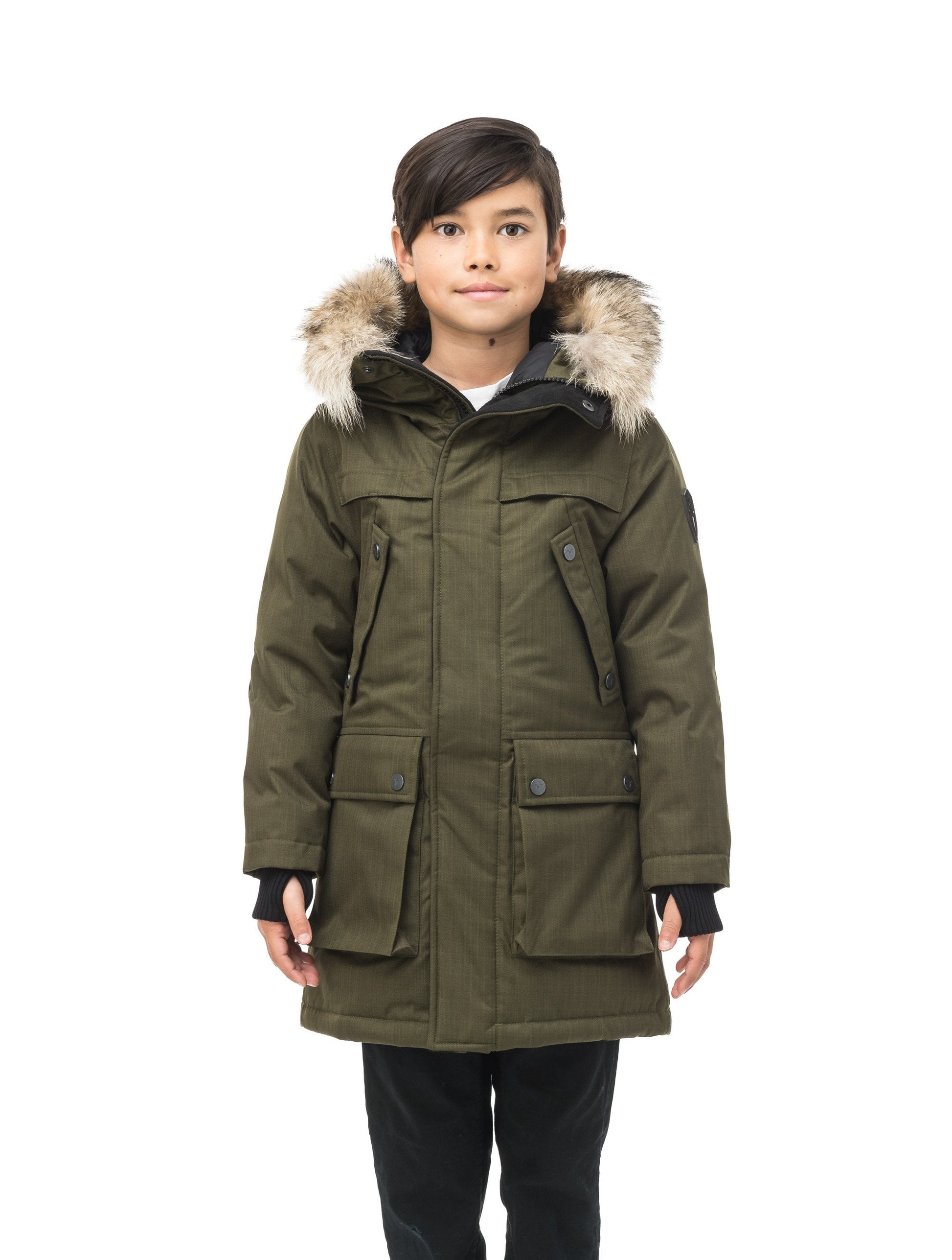 The best kid's down filled parka that's machine washable, waterproof, windproof and breathable in CH Fatigue