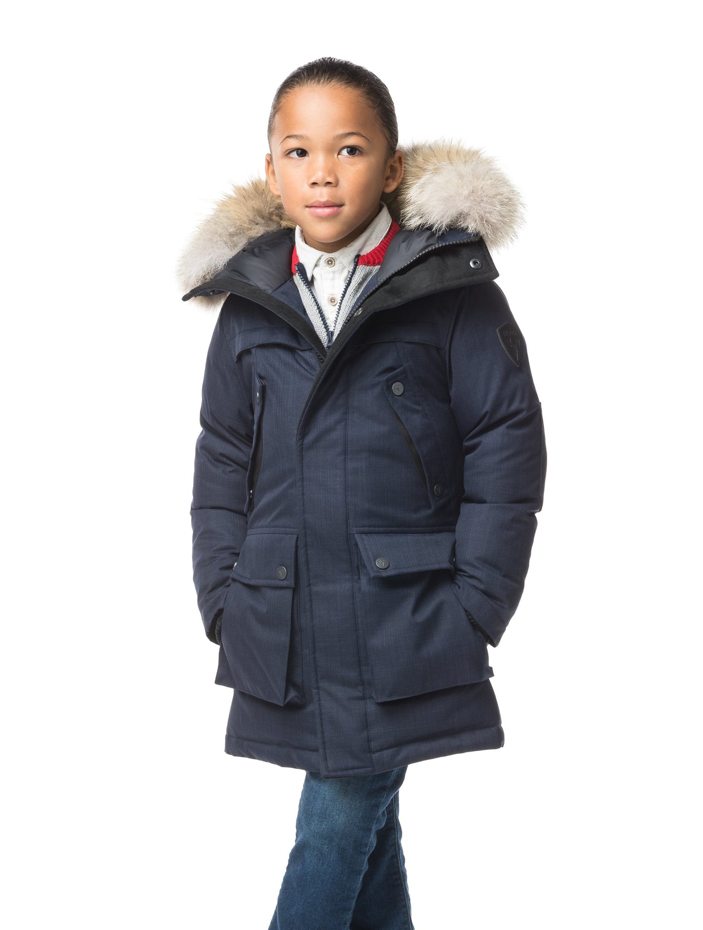 The best kid's down filled parka that's machine washable, waterproof, windproof and breathable in CH Navy