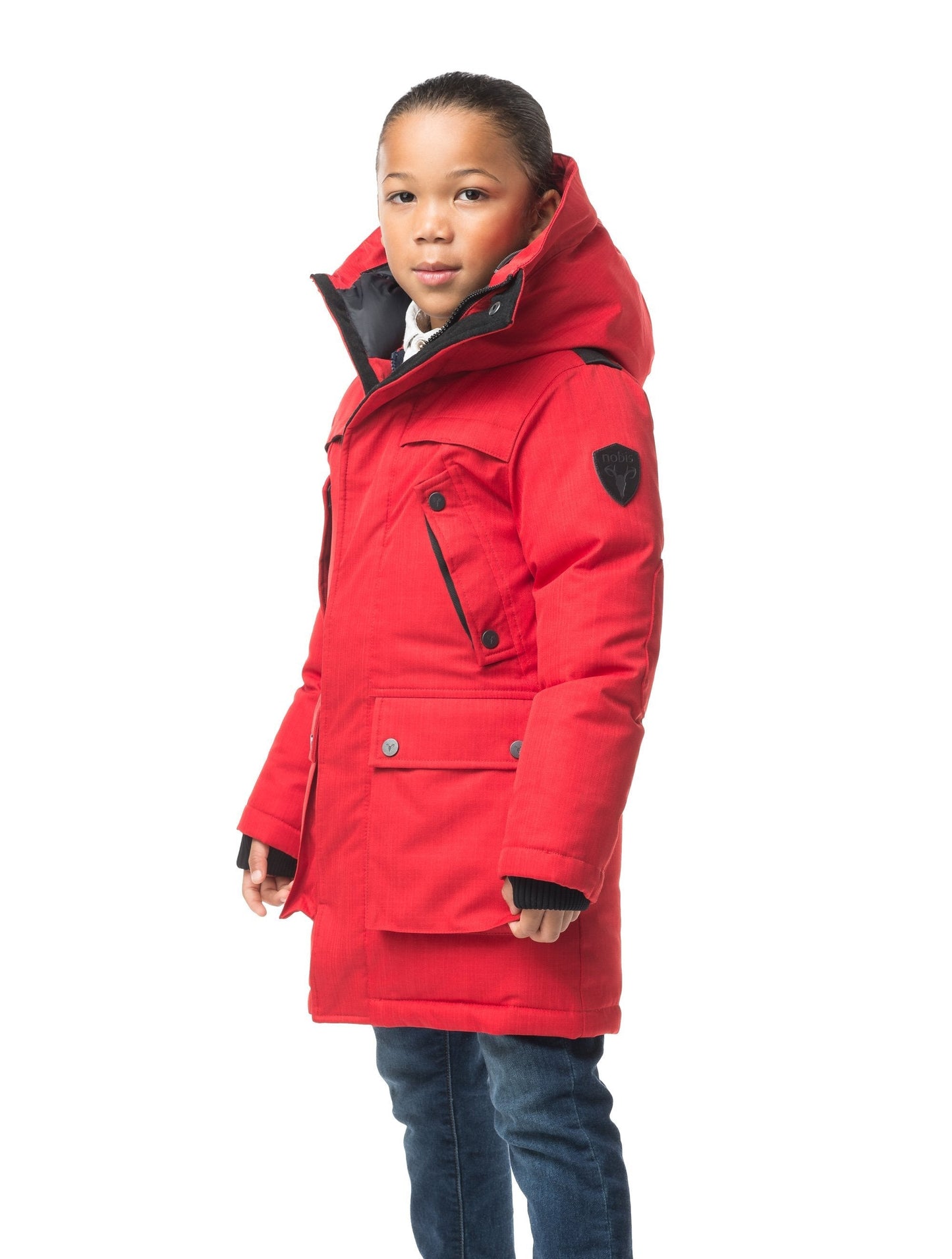 The best kid's down filled parka that's machine washable, waterproof, windproof and breathable in CH Red