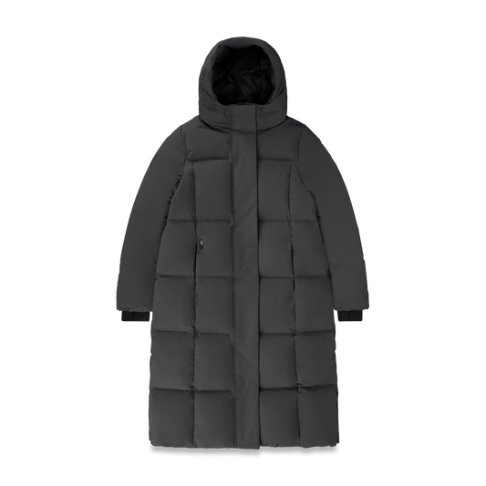 Millie Women's Long Puffer Jacket in Black + Black