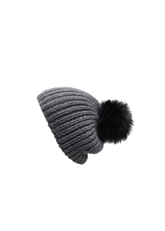 Toque with pom pom in H Grey + Heather Grey