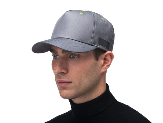 Unisex 5 panel baseball cap with adjustable back and contrast colour detailing in Concrete + Concrete