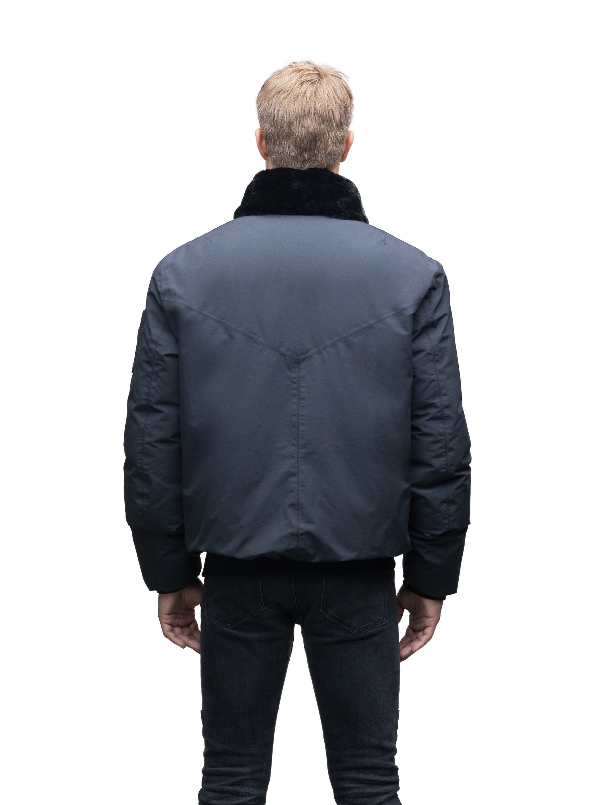 Men's classic down filled bomber jacket with a minimal design in Cy Black