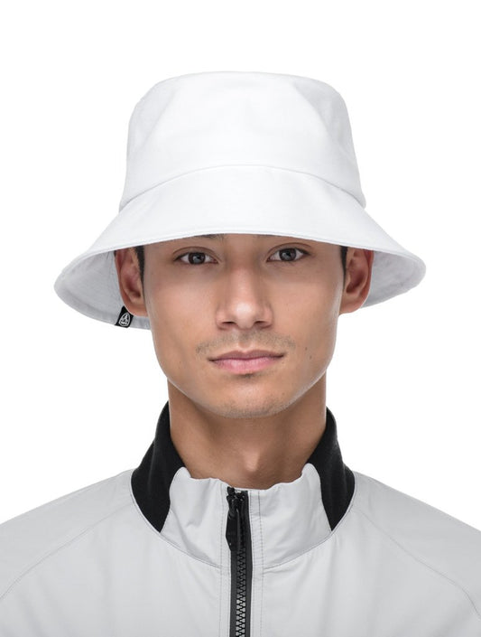 Unisex wide brim bucket hat with stitching detail on brim in Optic White