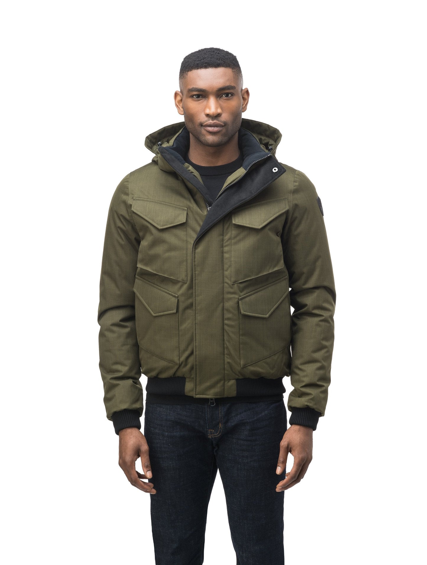 Men's waist length bomber with four huge pockets on the front in Fatigue