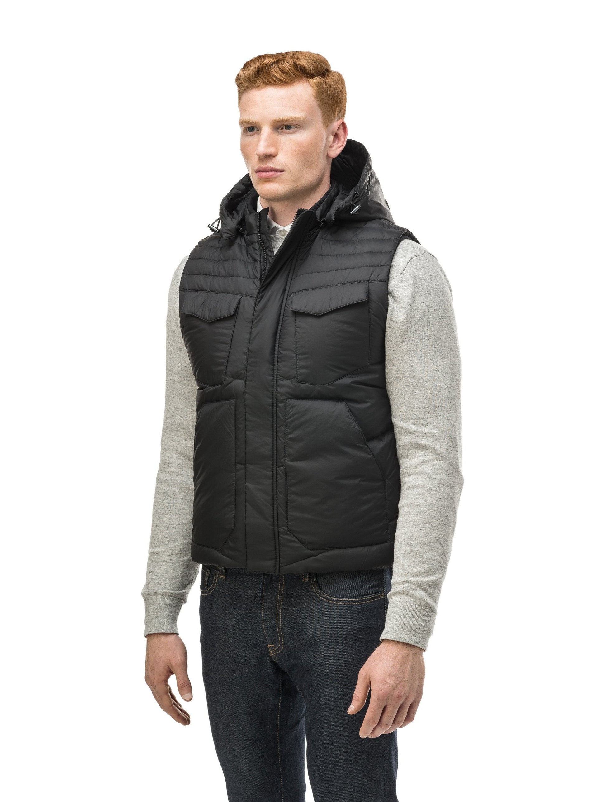 Men's lightweight vest with accents like our removable hood and chevron quilting in Black