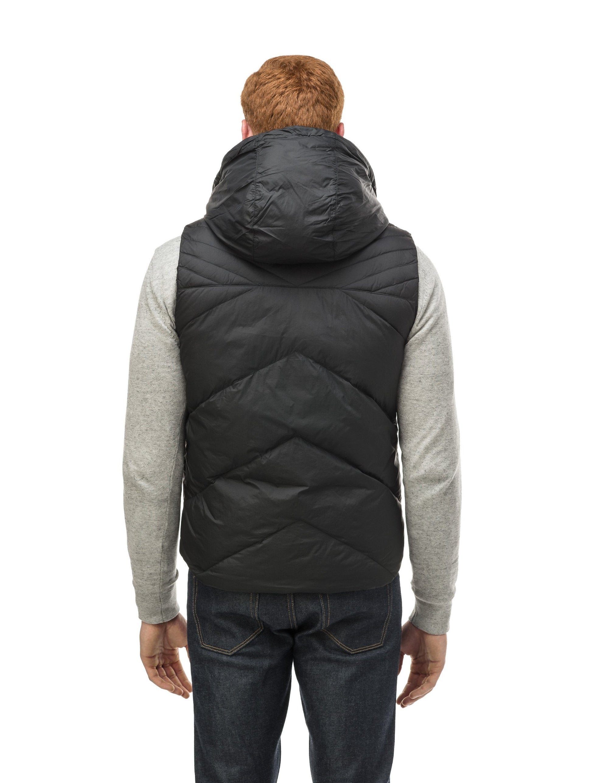 Men's lightweight vest with accents like our removable hood and chevron quilting in Black