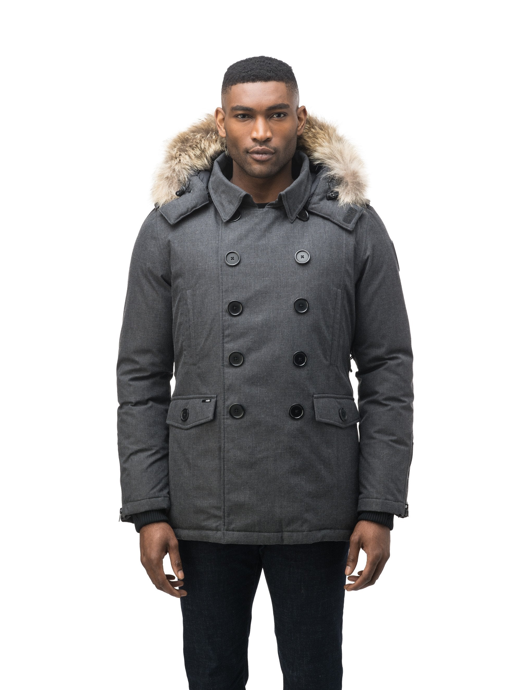 Mens pea coat with fur hood best sale