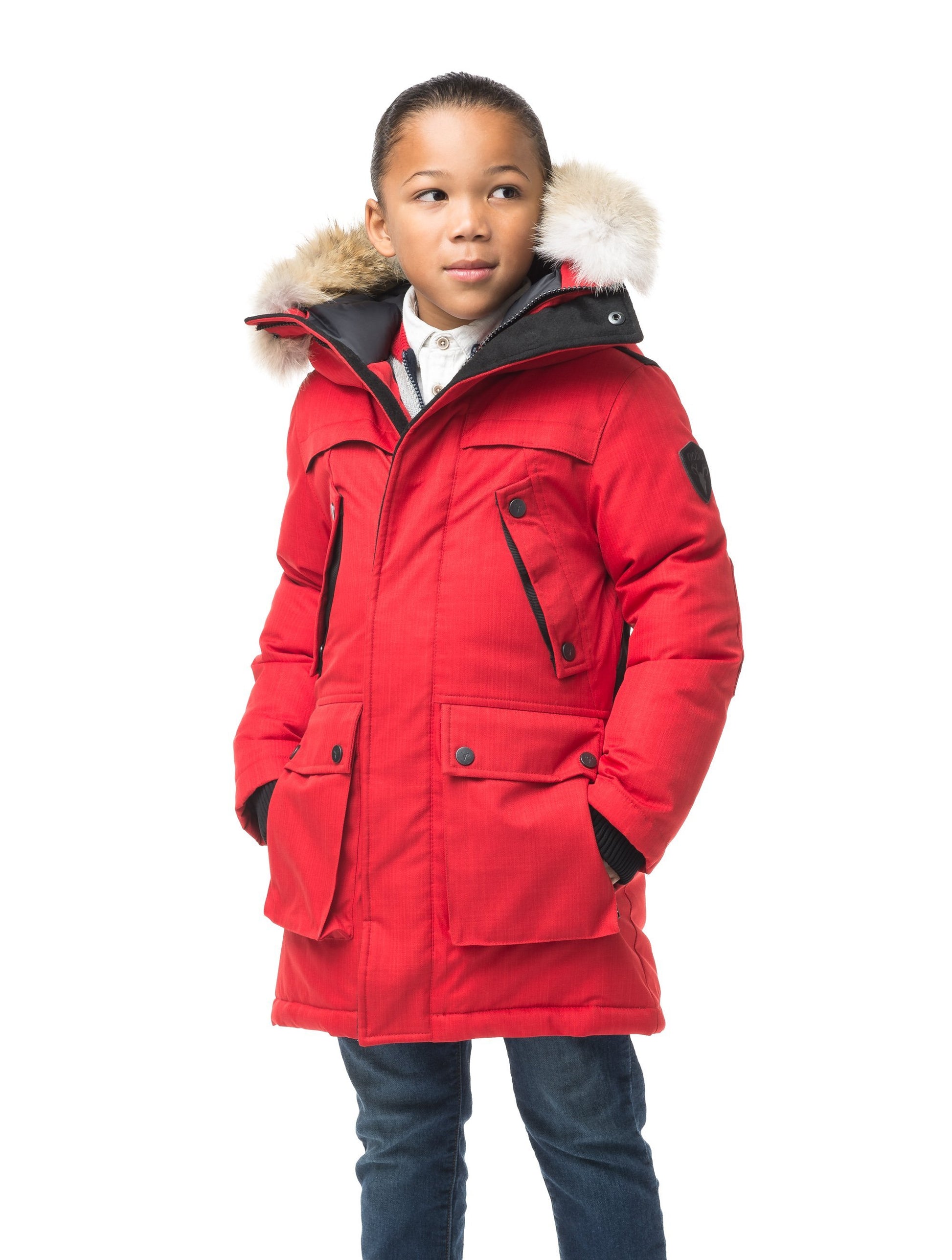 The best kid's down filled parka that's machine washable, waterproof, windproof and breathable in CH Red