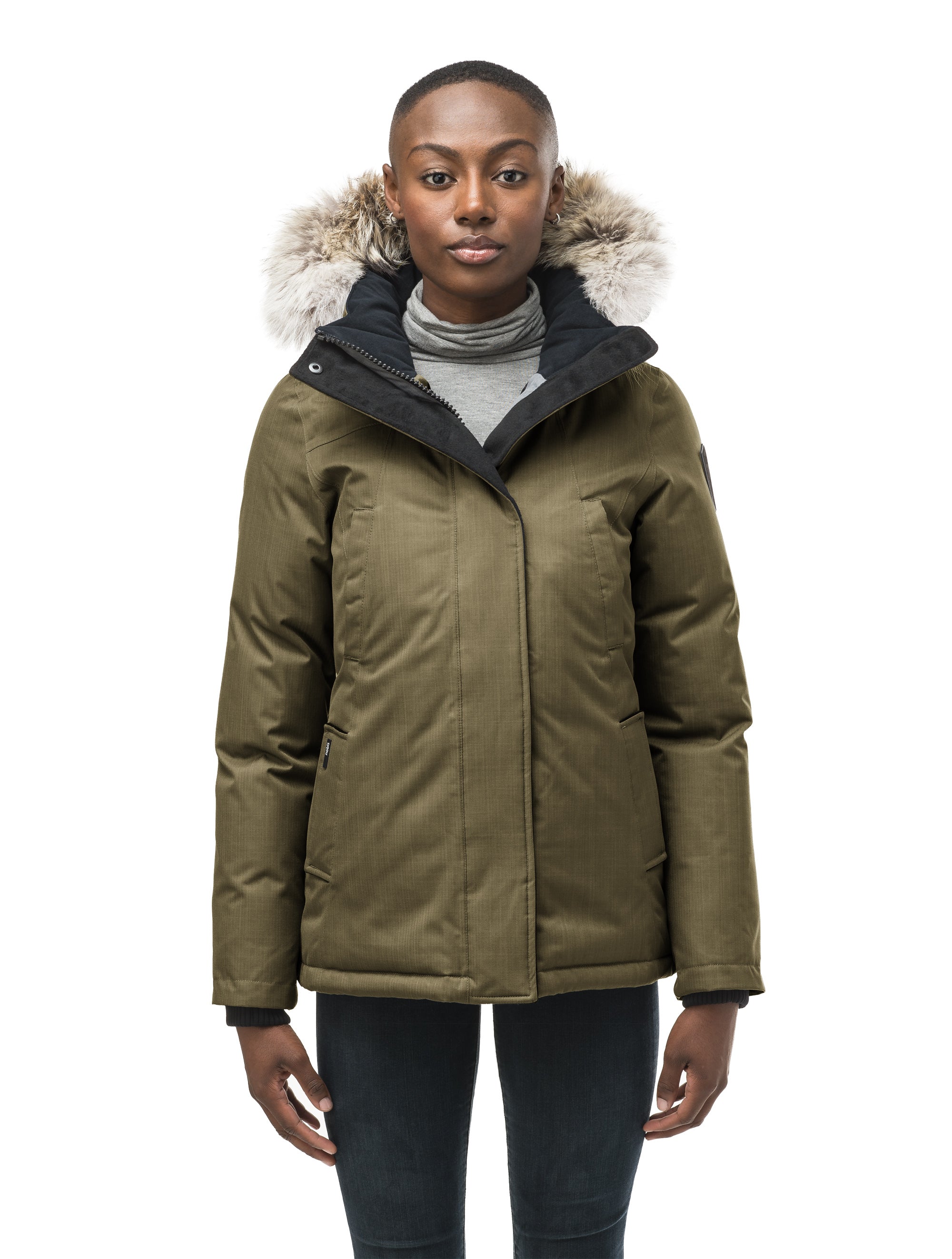 Womens army green parka with fur hood sale