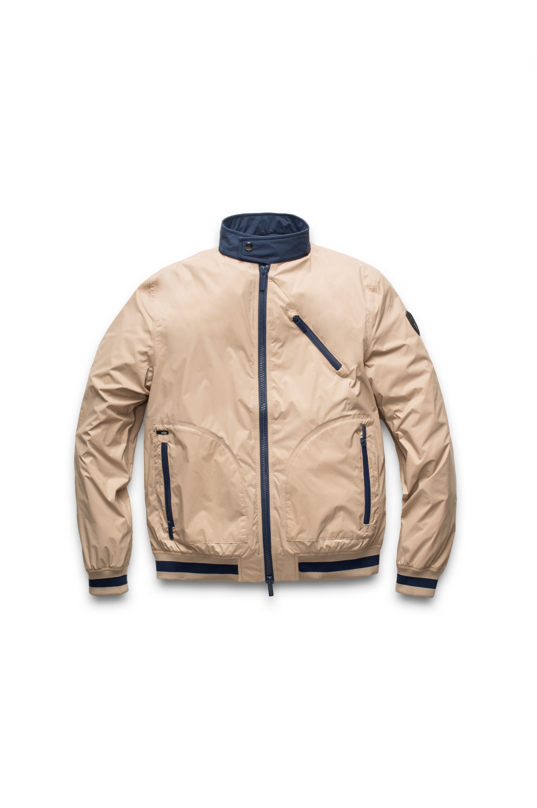 Men's lightweight taffeta bomber jacket with dark contrast trim in Fawn