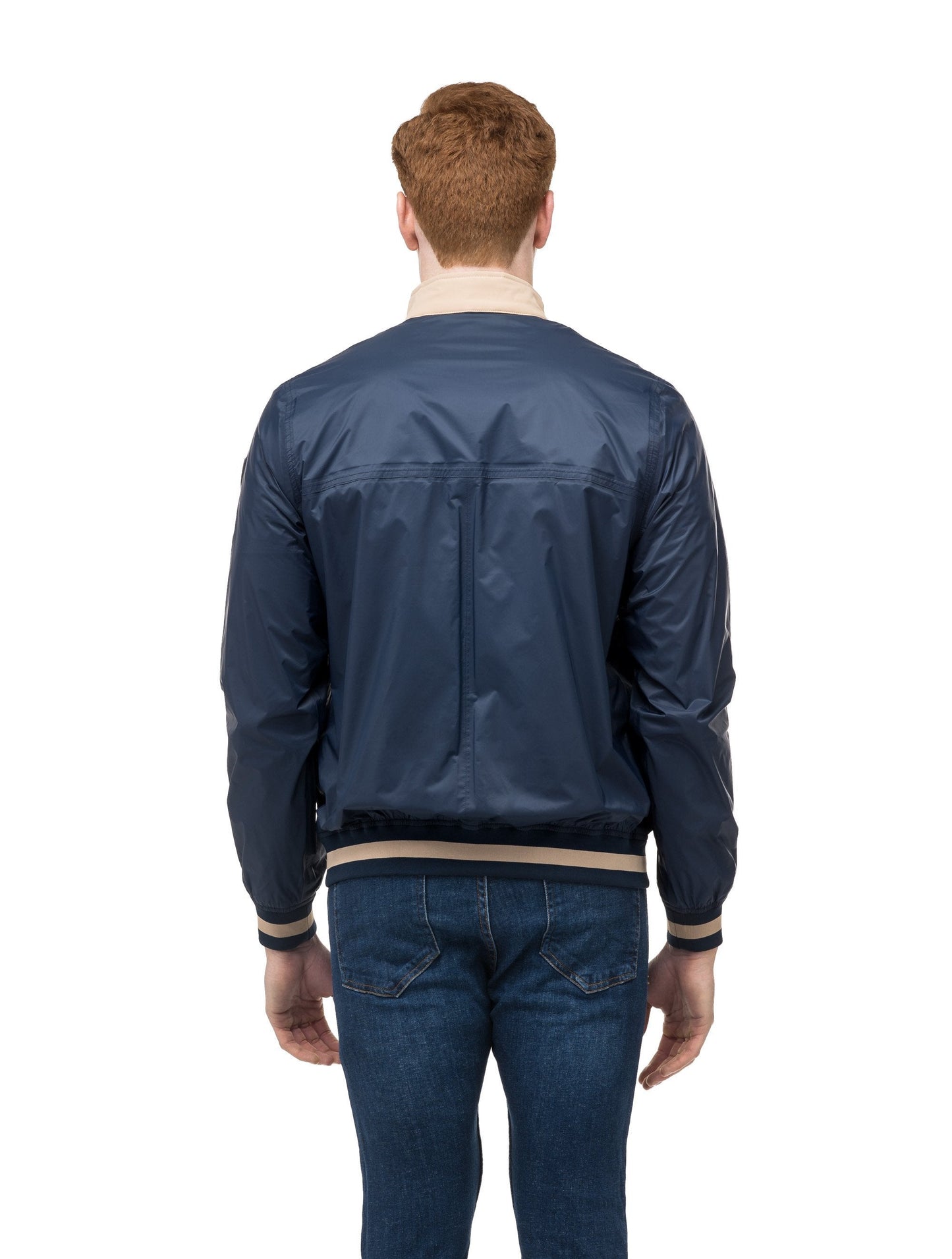 Men's lightweight taffeta bomber jacket with light contrast trim in Marine