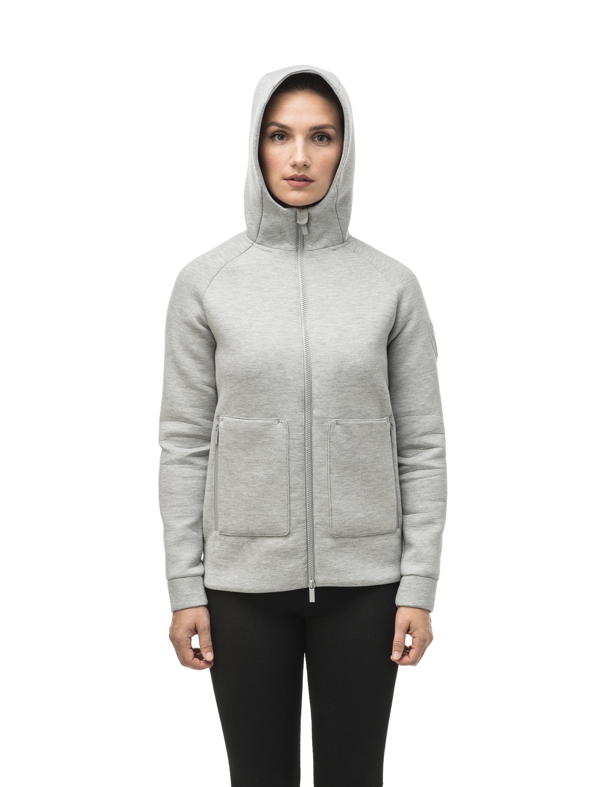 Structured women's hoodie with exposed zipper in Grey Melange