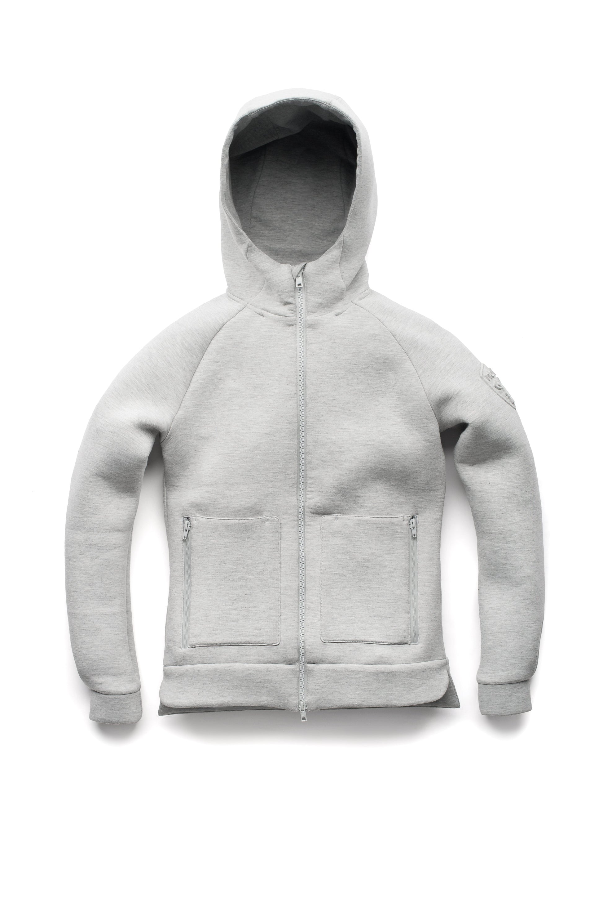 Structured women's hoodie with exposed zipper in Grey Melange