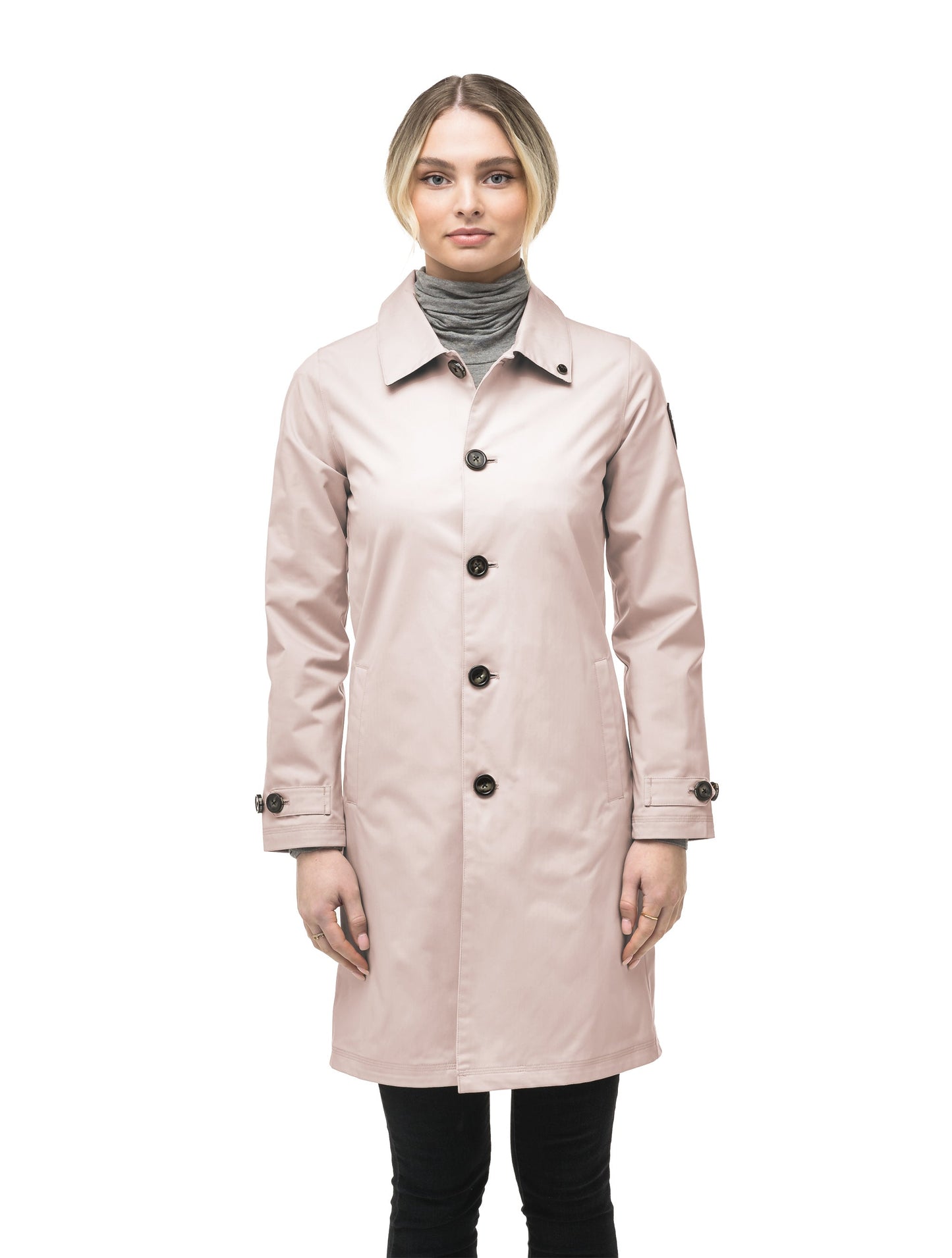 Women's thigh length Mackintosh jacket in Dusty Rose