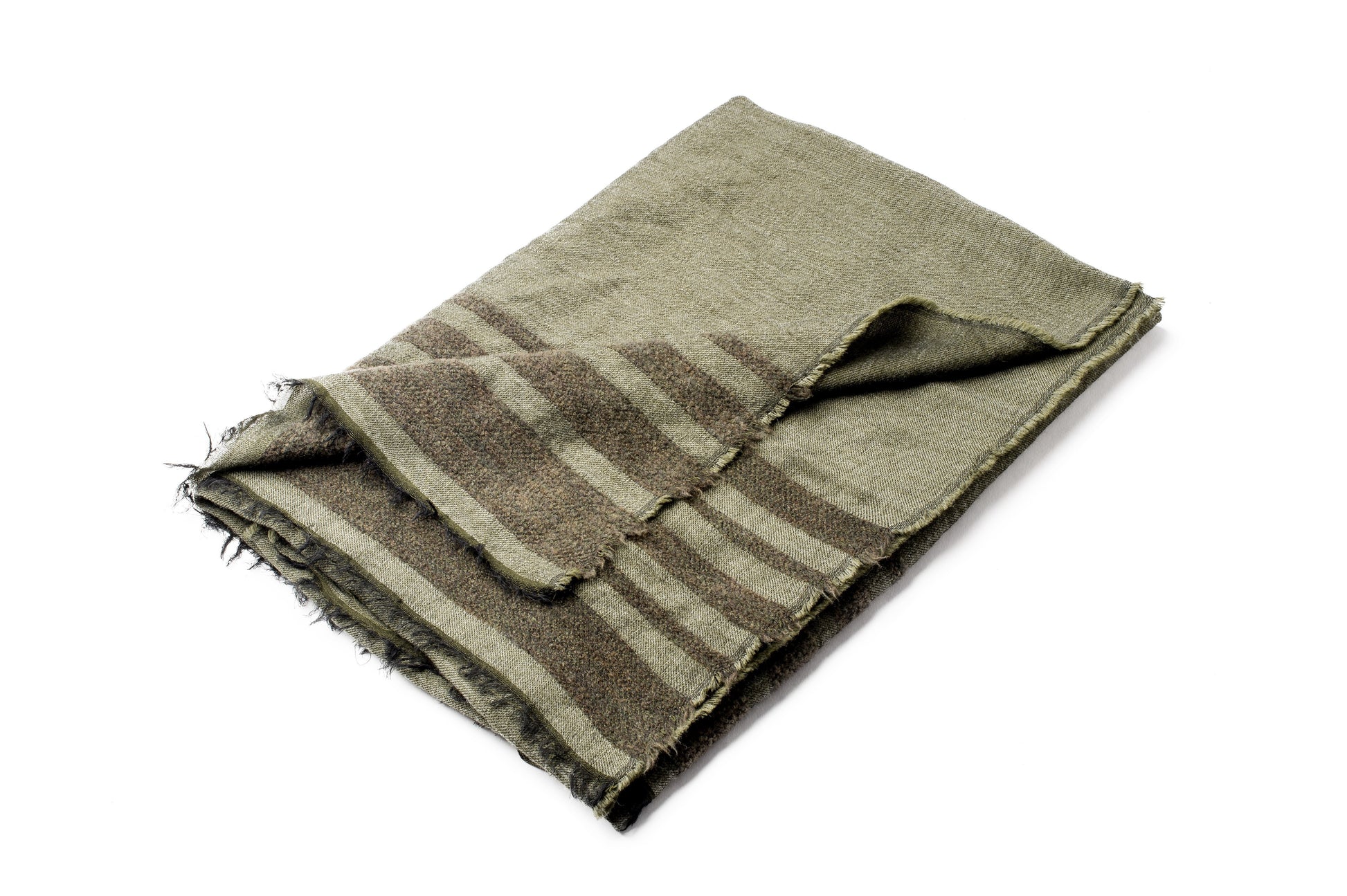 Woven scarf with contrasting chenille stripes and fringe finish on ends in Cypress