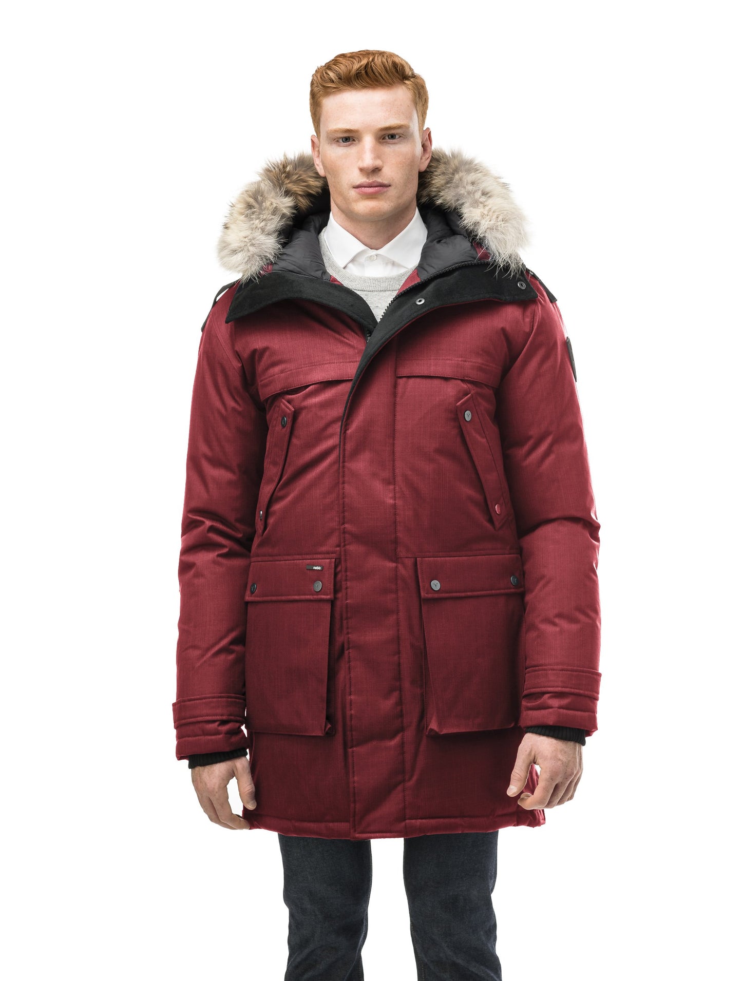 Men's Best Selling Parka the Yatesy is a down filled jacket with a zipper closure and magnetic placket in CH Cabernet